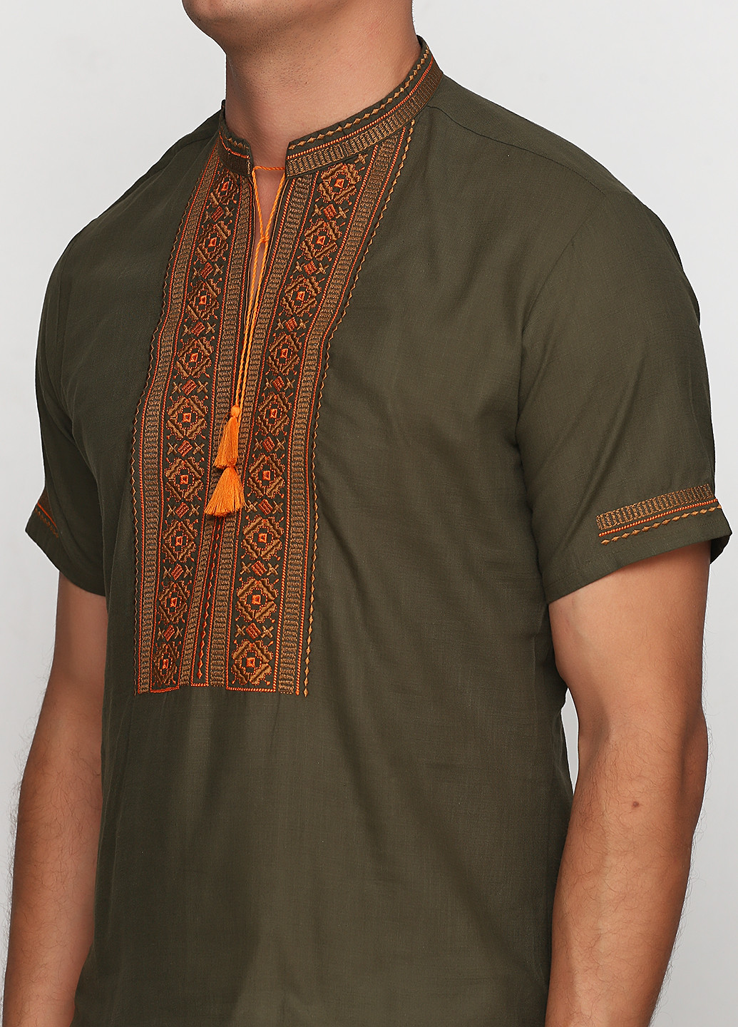 Вишиванка ЕтноМодерн Рубашка з довгим рукавом орнамент оливкова кежуал