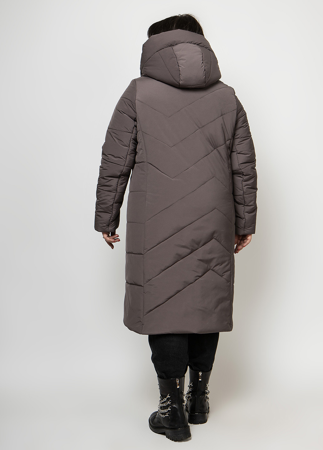 Серая зимняя пуховик женский с капюшоном O`zona milano