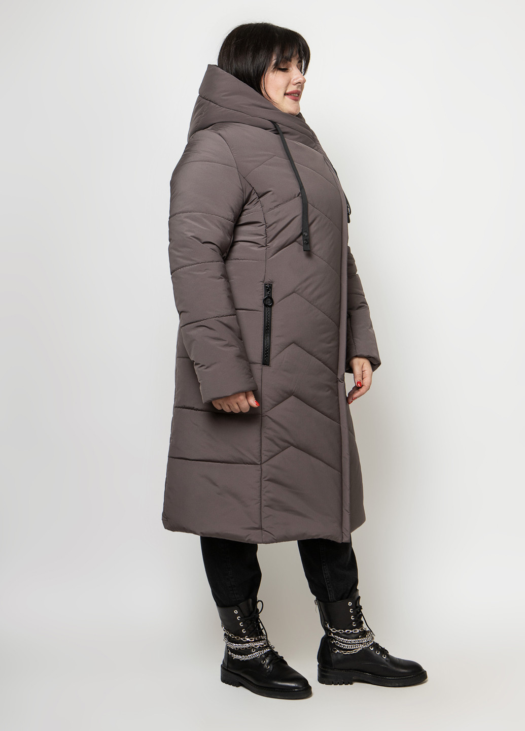 Серая зимняя пуховик женский с капюшоном O`zona milano