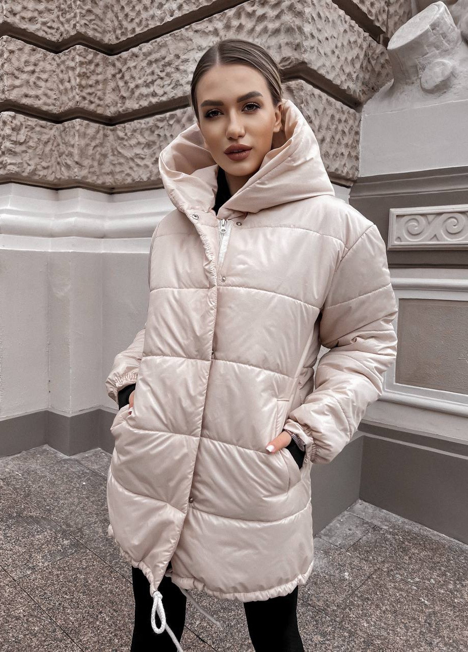 Бежевая зимняя куртка зимняя свободная popluzhnaya