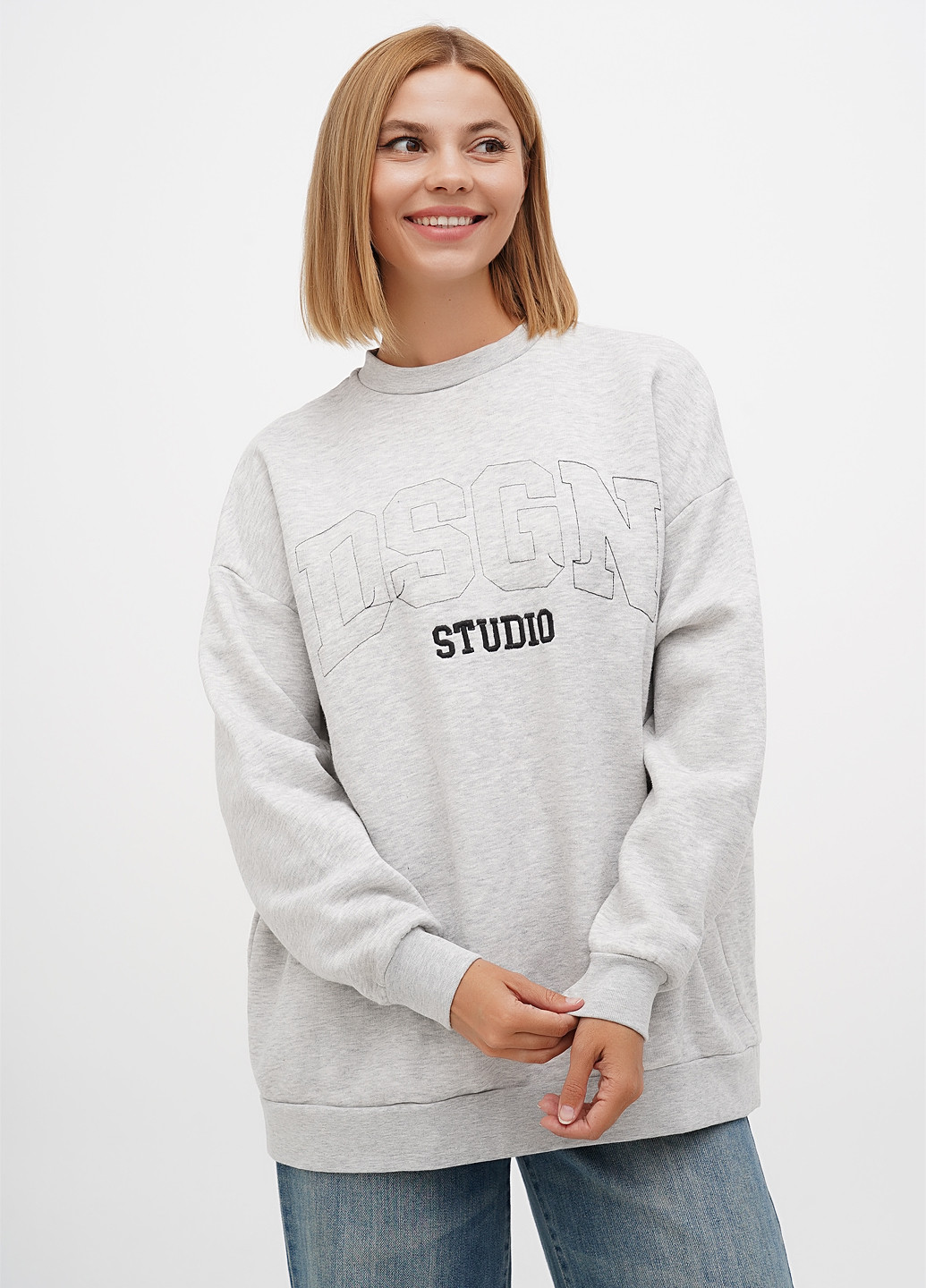 Сірий світшот Boohoo меланж вишивка (302448542)