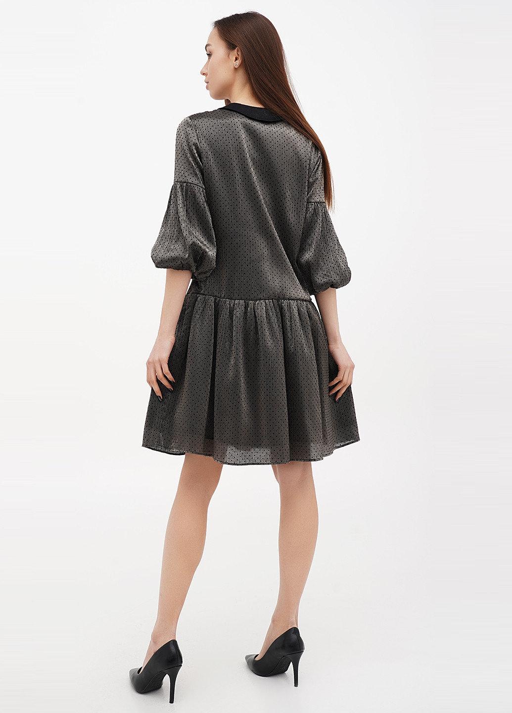 Бронзова вечірня сукня кльош, а-силует Sassofono в горошок