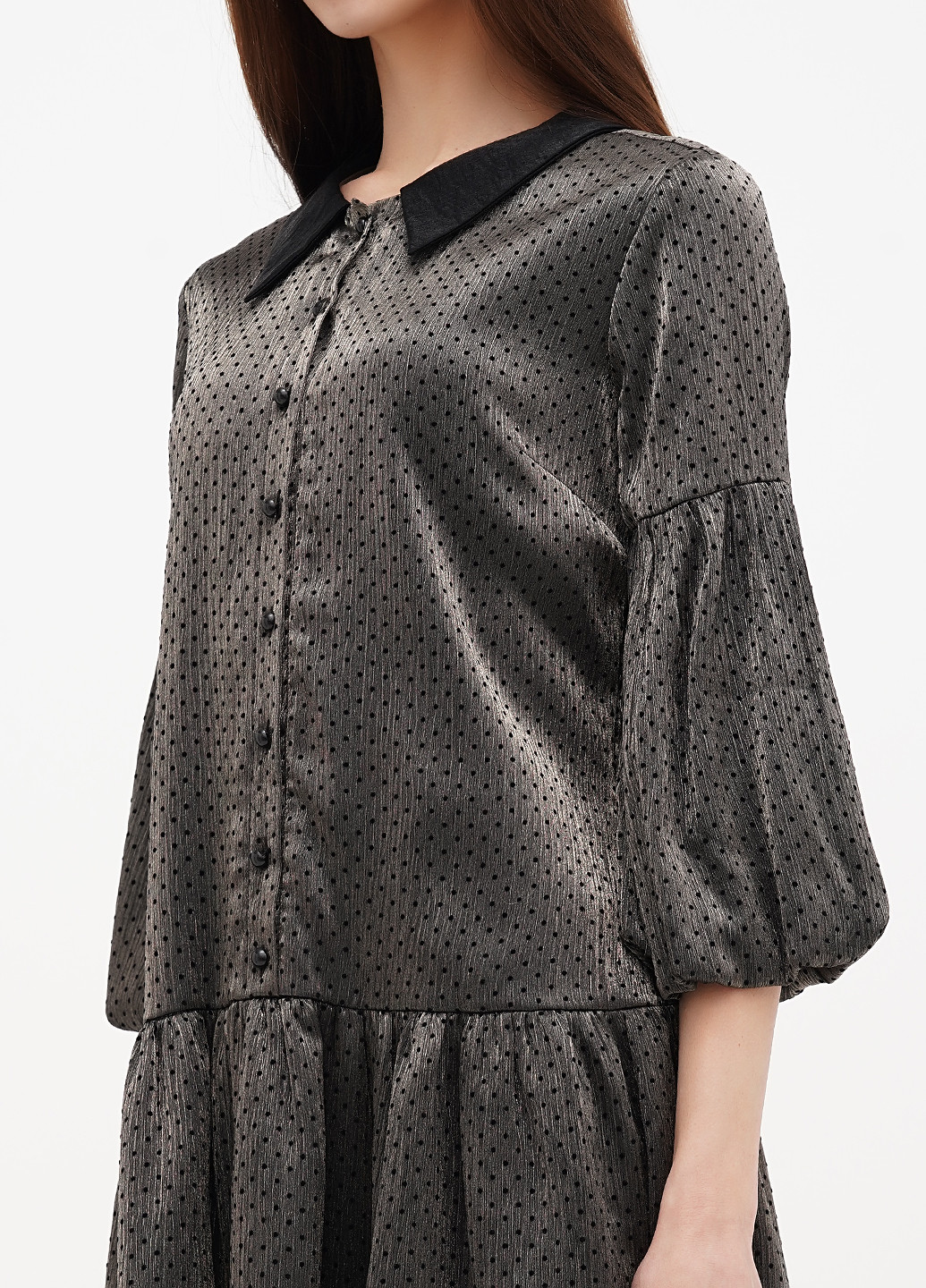 Бронзова вечірня сукня кльош, а-силует Sassofono в горошок