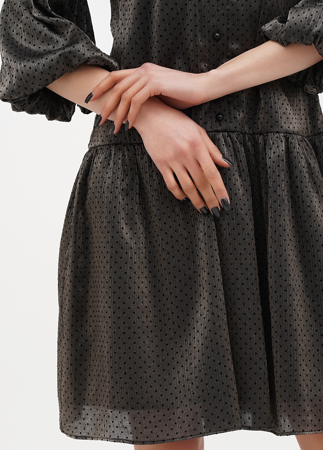 Бронзова вечірня сукня кльош, а-силует Sassofono в горошок