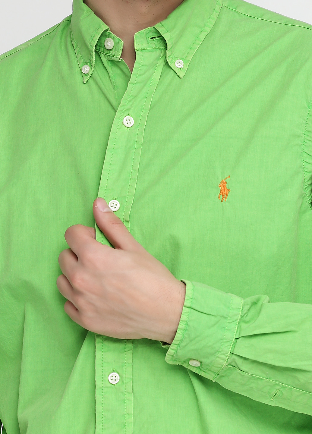 Салатовая кэжуал рубашка однотонная Ralph Lauren с длинным рукавом
