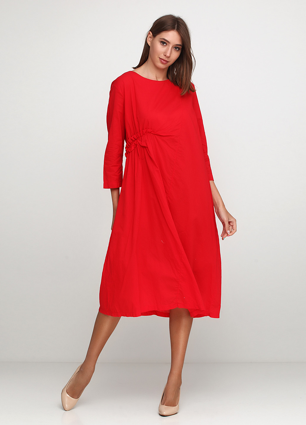 Красное кэжуал платье Wu Side однотонное