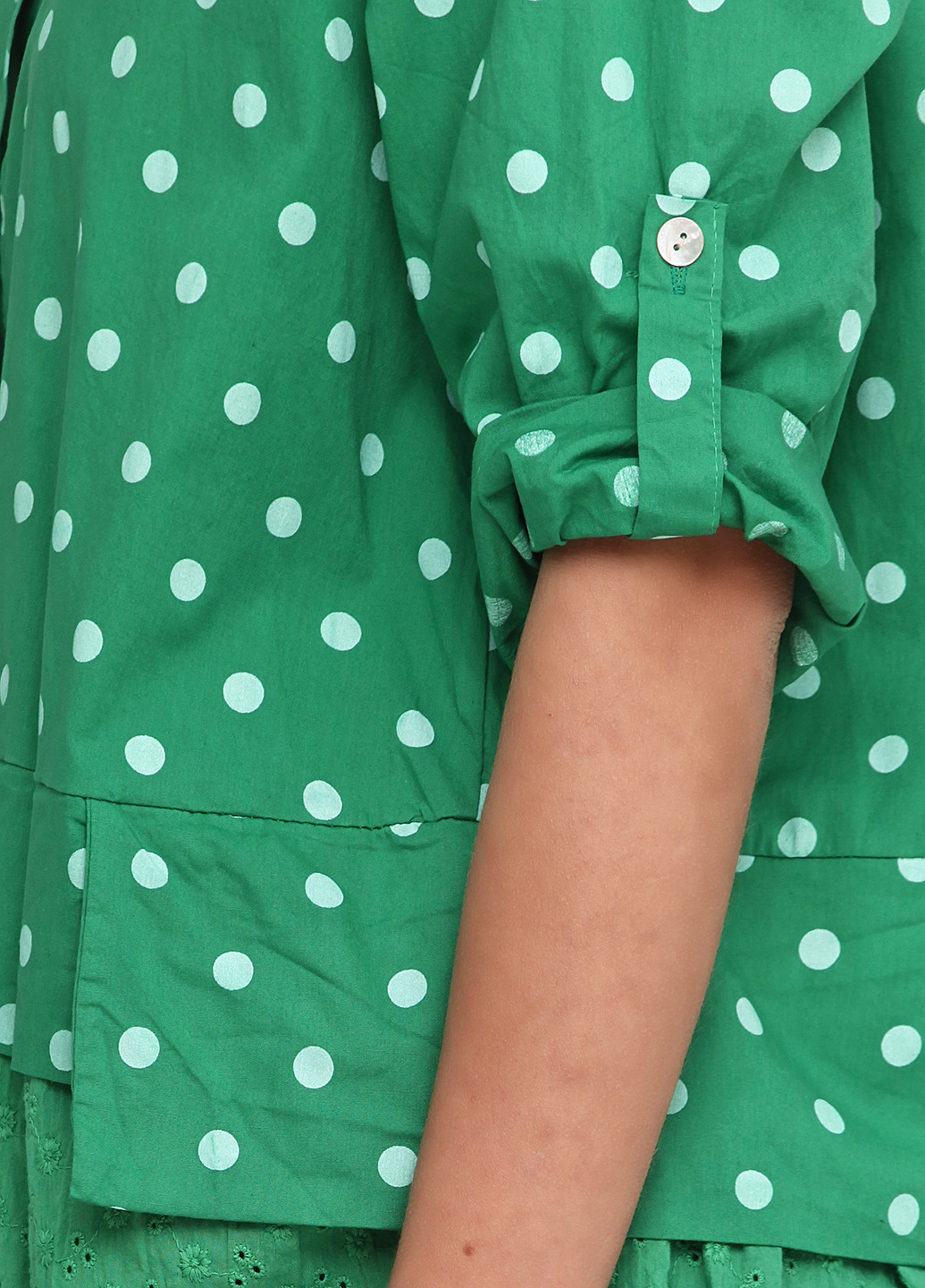 Блуза L&N Moda с длинным рукавом горошек зелёная кэжуал