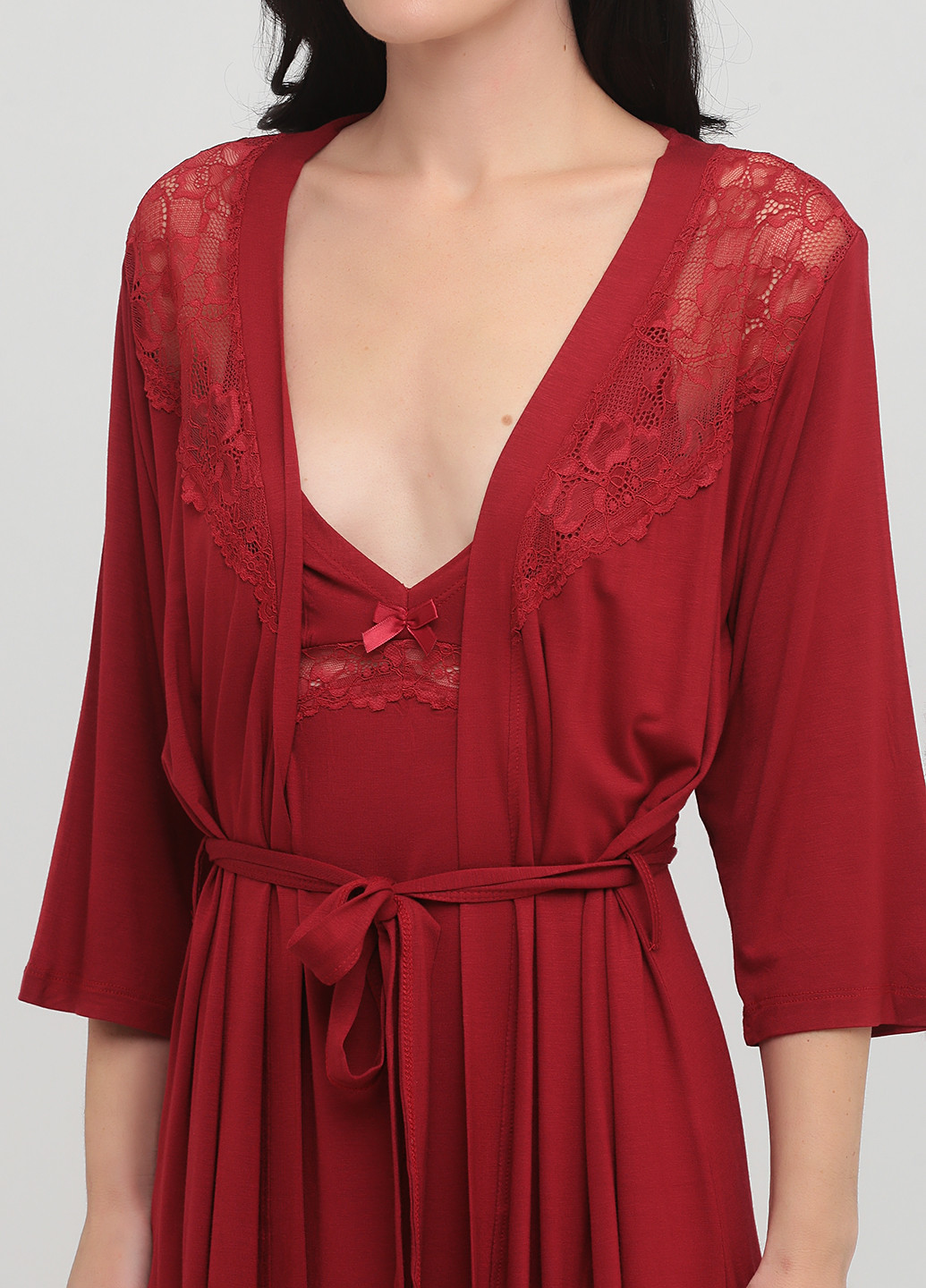 Темно-красный демисезонный комплект (ночная рубашка, халат) Cotpark
