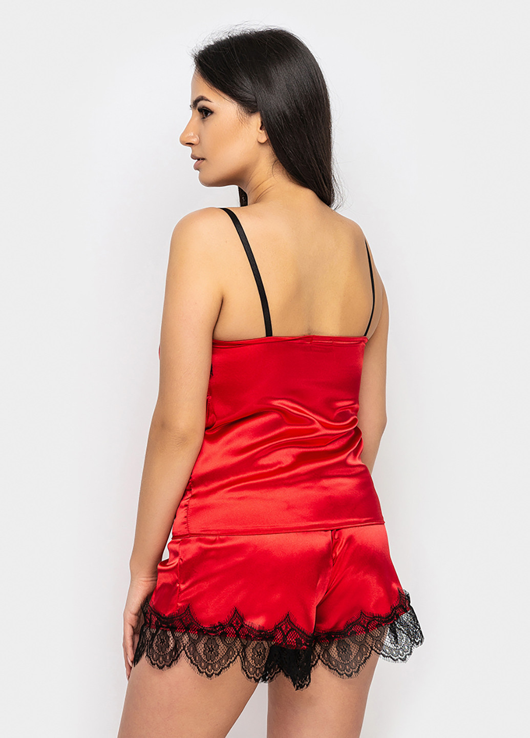 Яскраво-червоний демісезонний комплект (халат, топ, шорти) Ghazel