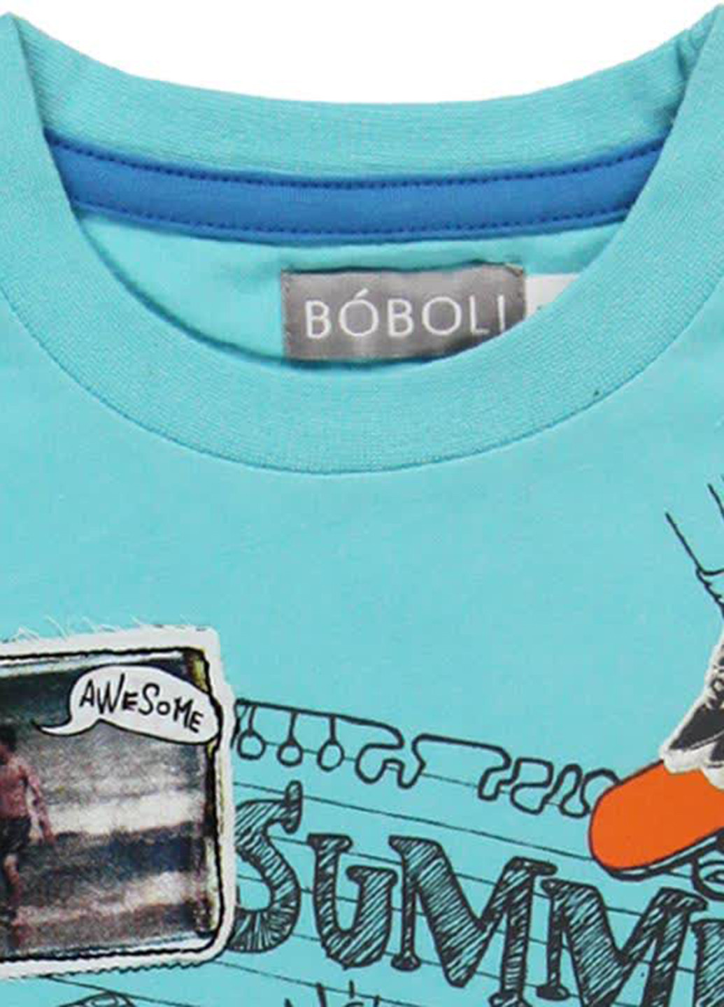 Бирюзовая летняя футболка с коротким рукавом Boboli