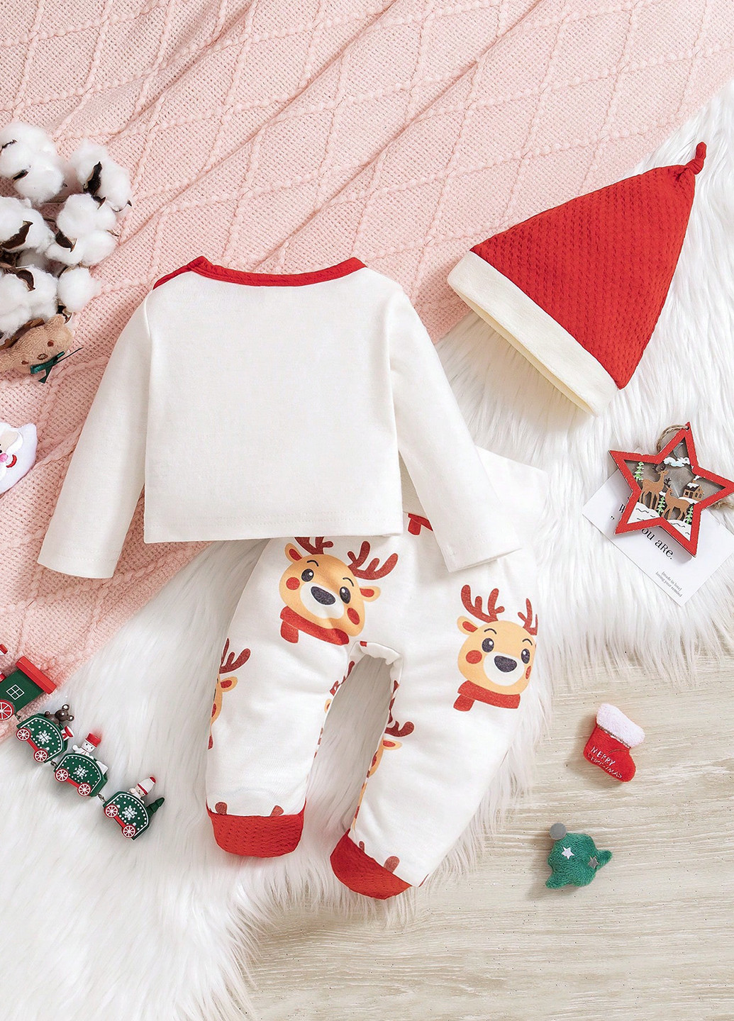 Біла зимня піжама (лонгслів, штани, ковпачок) SHEIN