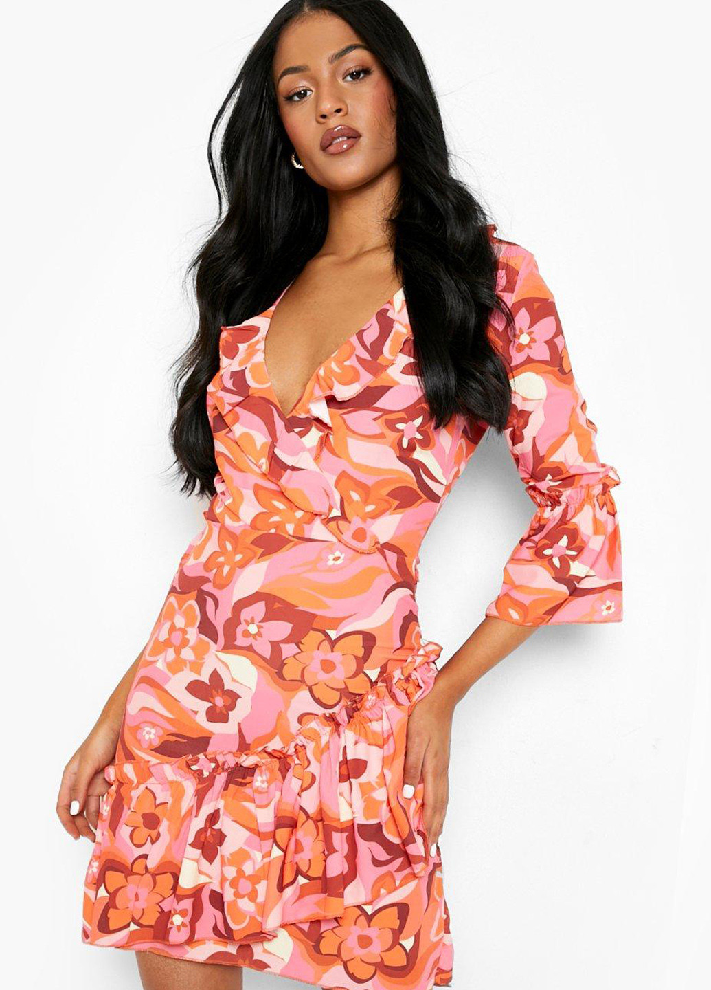 Розовое кэжуал платье а-силуэт Boohoo с цветочным принтом