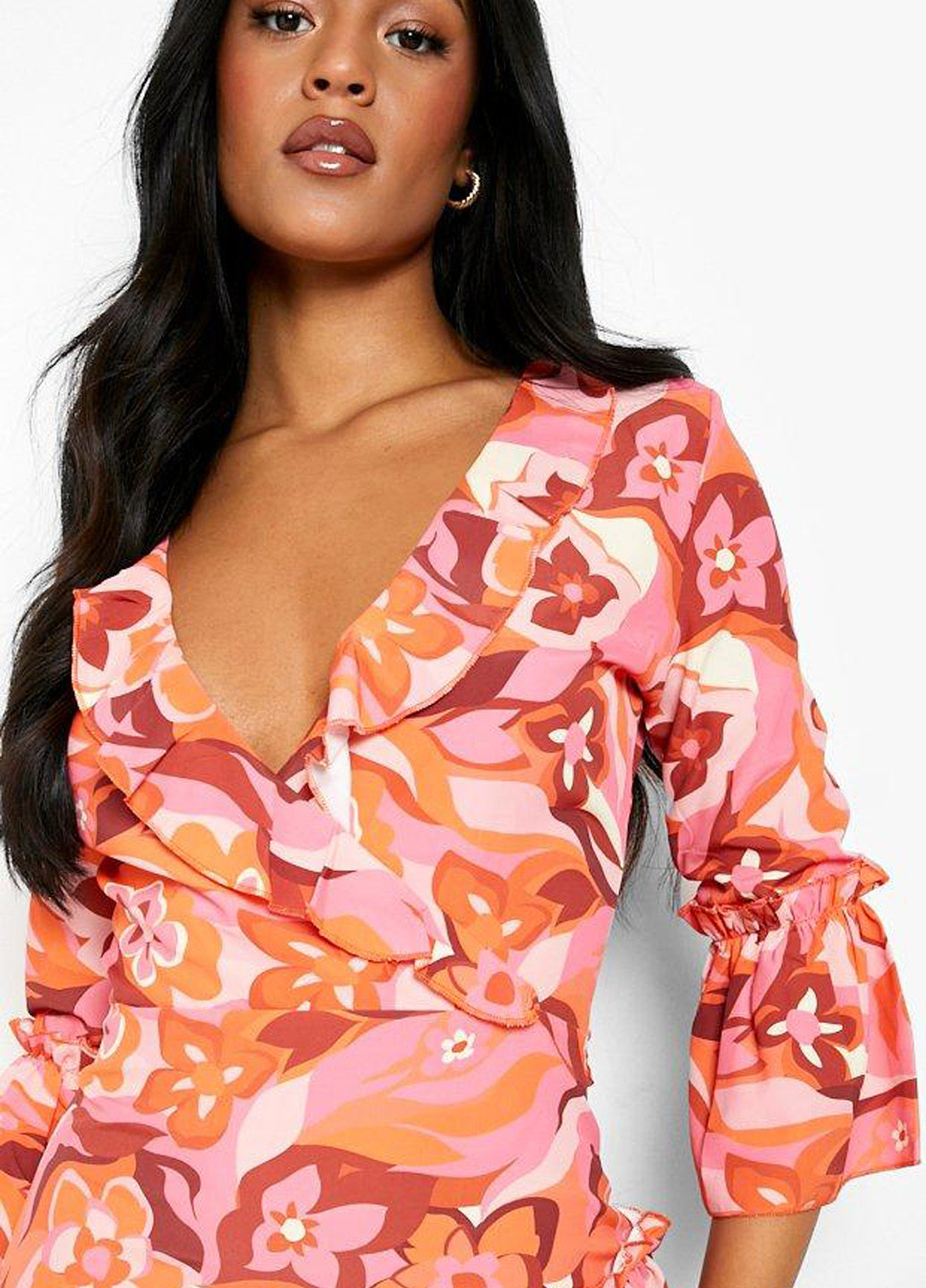 Розовое кэжуал платье а-силуэт Boohoo с цветочным принтом