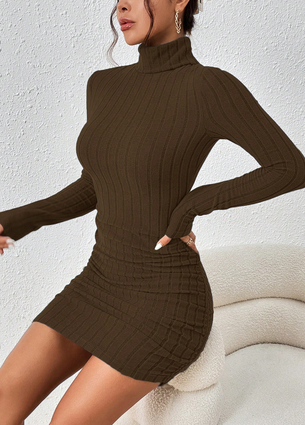 Кавова кежуал сукня сукня-водолазка SHEIN однотонна