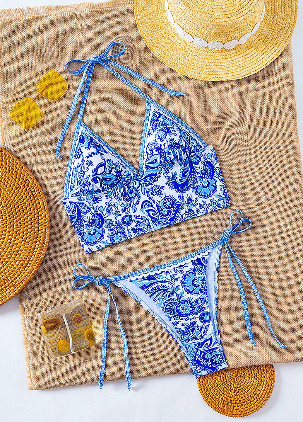 Комбинированный летний купальник (лиф, трусики) топ, раздельный SHEIN