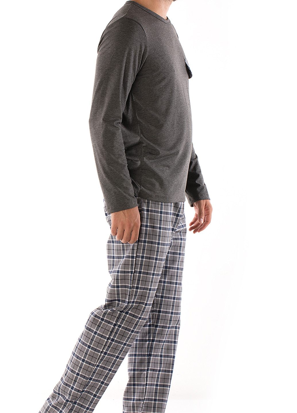 Пижама (лонгслив, брюки) DoReMi лонгслив + брюки меланж тёмно-серая домашняя полиэстер, хлопок