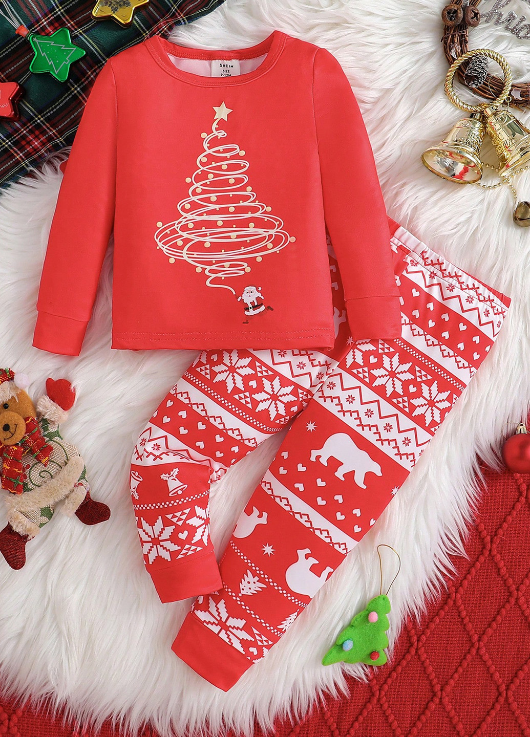 Красная зимняя пижама (лонгслив, брюки) SHEIN