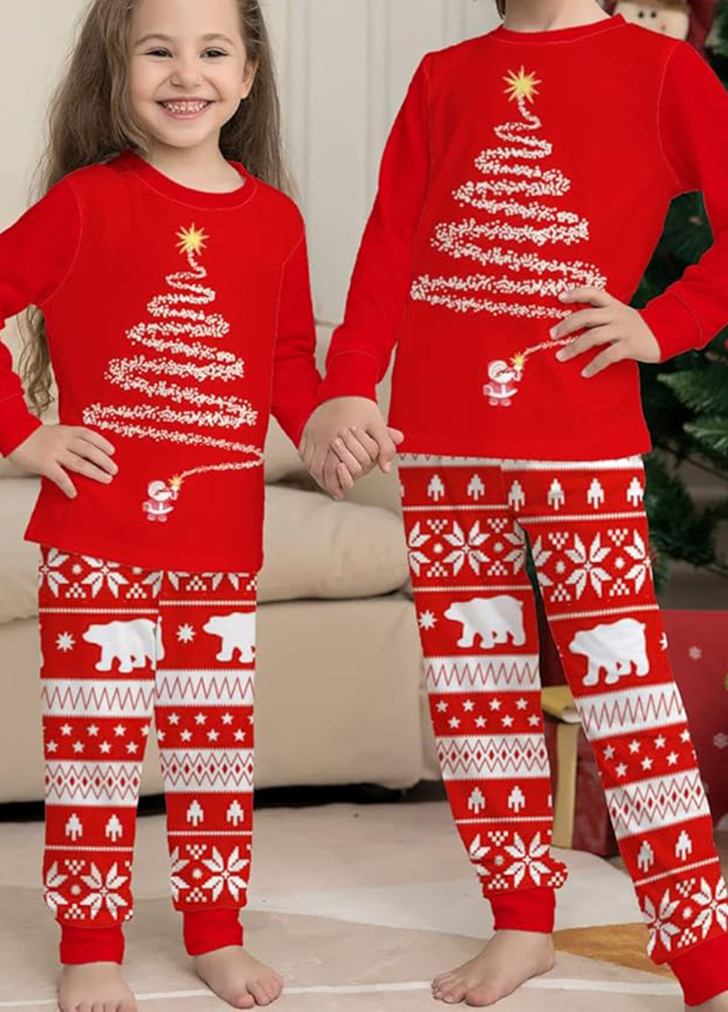 Красная зимняя пижама (лонгслив, брюки) SHEIN