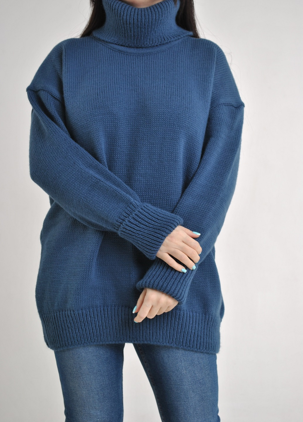 Синий зимний удлиненный свитер Fashion Club
