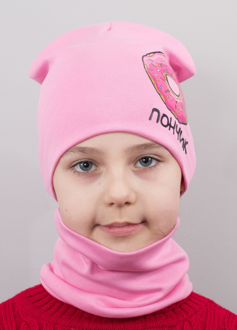 Детская шапка с хомутом КАНТА "Пончик" размер 52-56 розовый (OC-814) Канта (220180406)