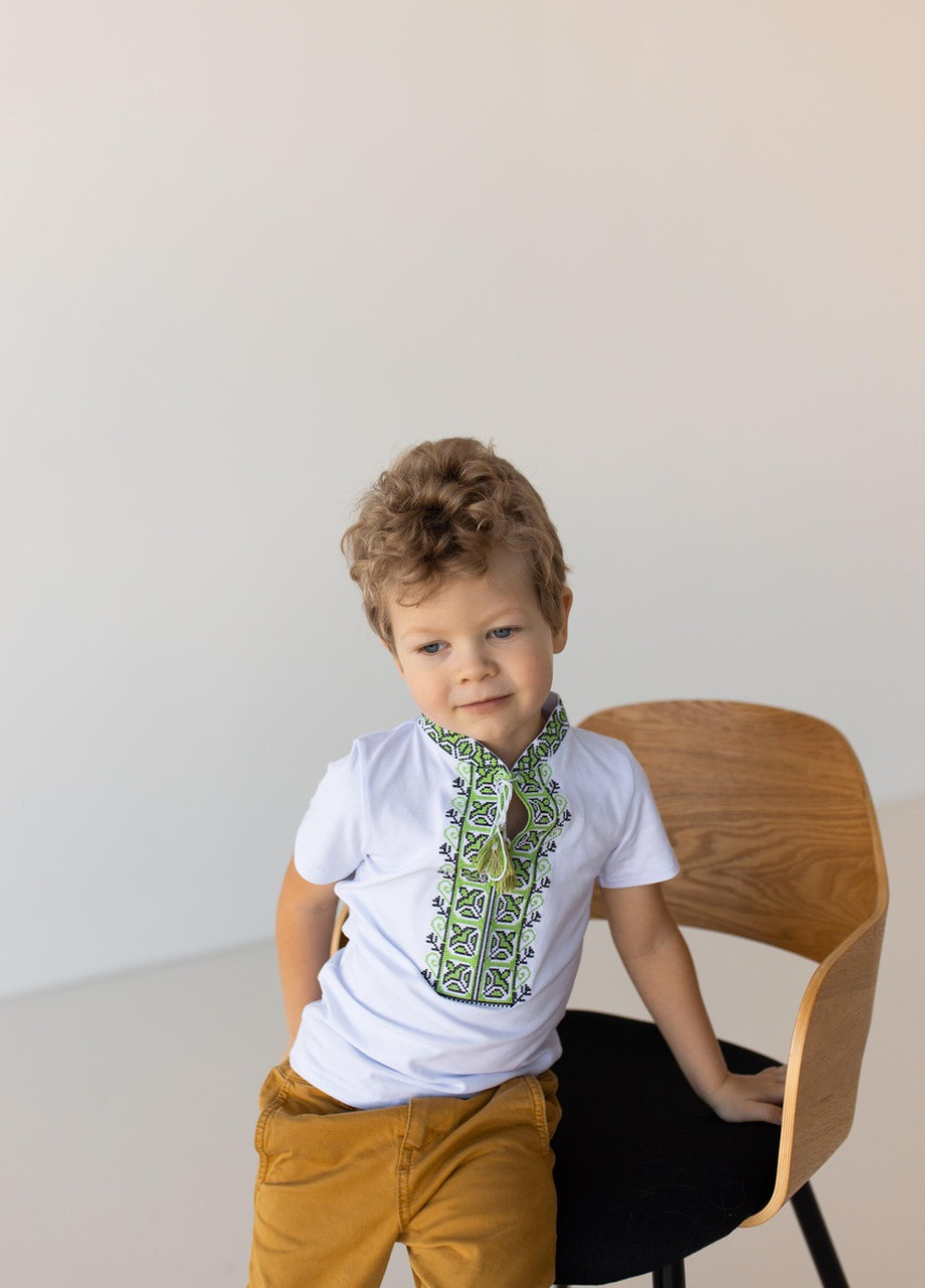 Вышиванка для мальчика с коротким рукавом Демьянчик зеленая вышивка Melanika (228500233)