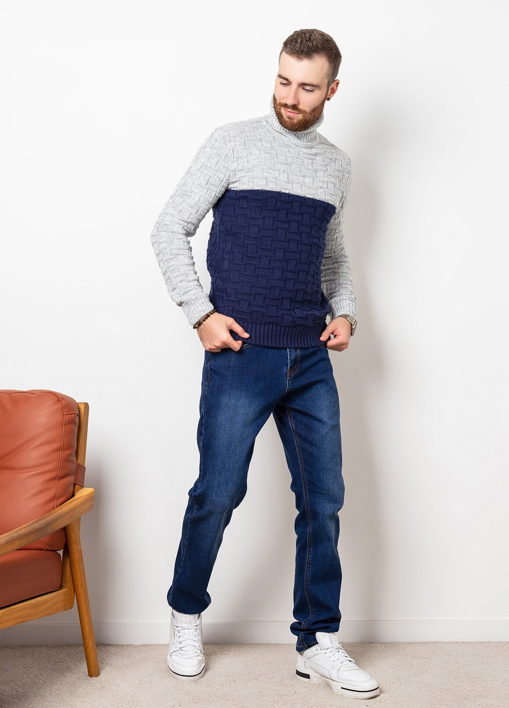 Серый демисезонный свитер мужской джемпер ISSA PLUS GN4-73