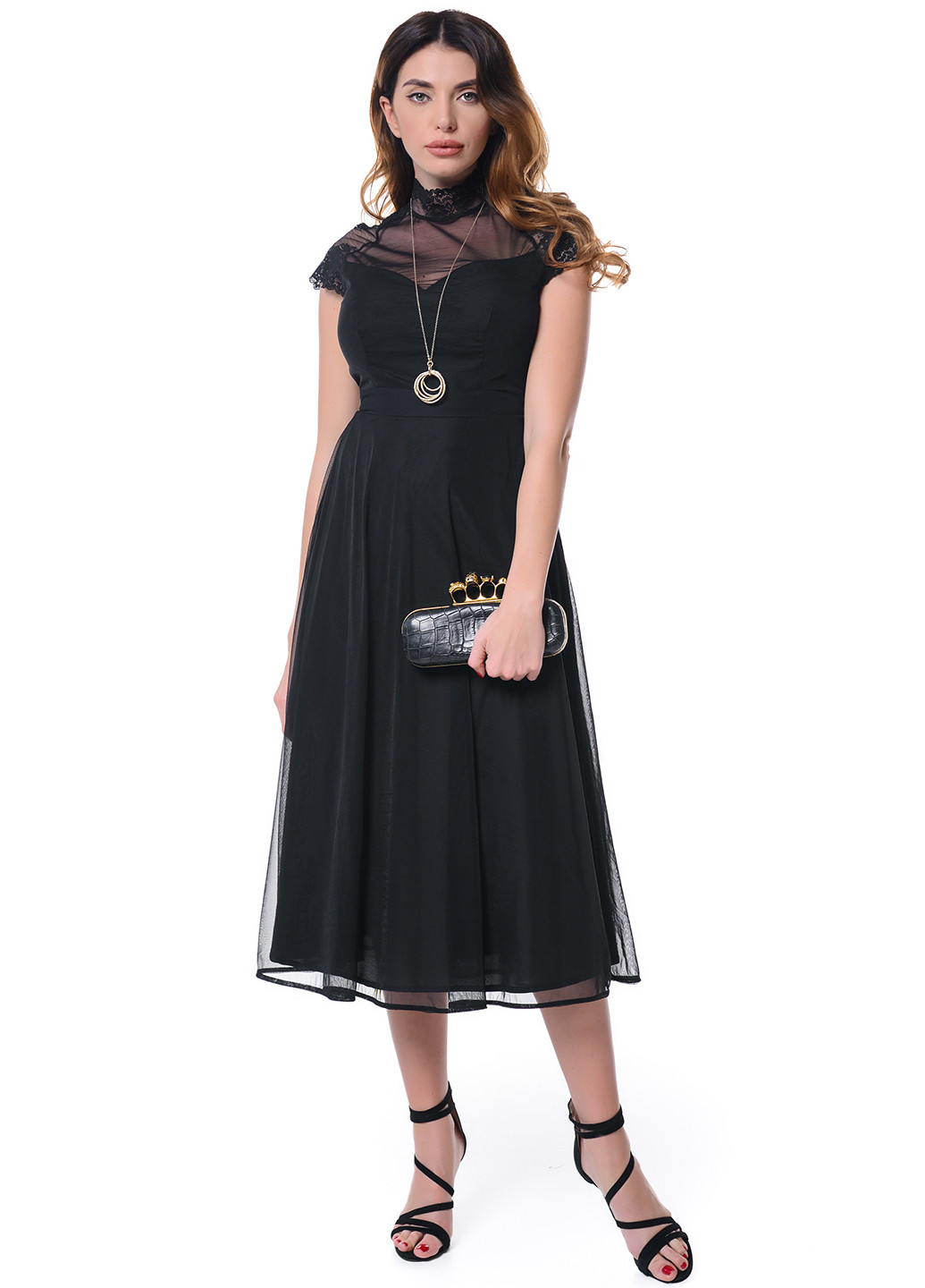 Черное коктейльное платье миди Arefeva однотонное