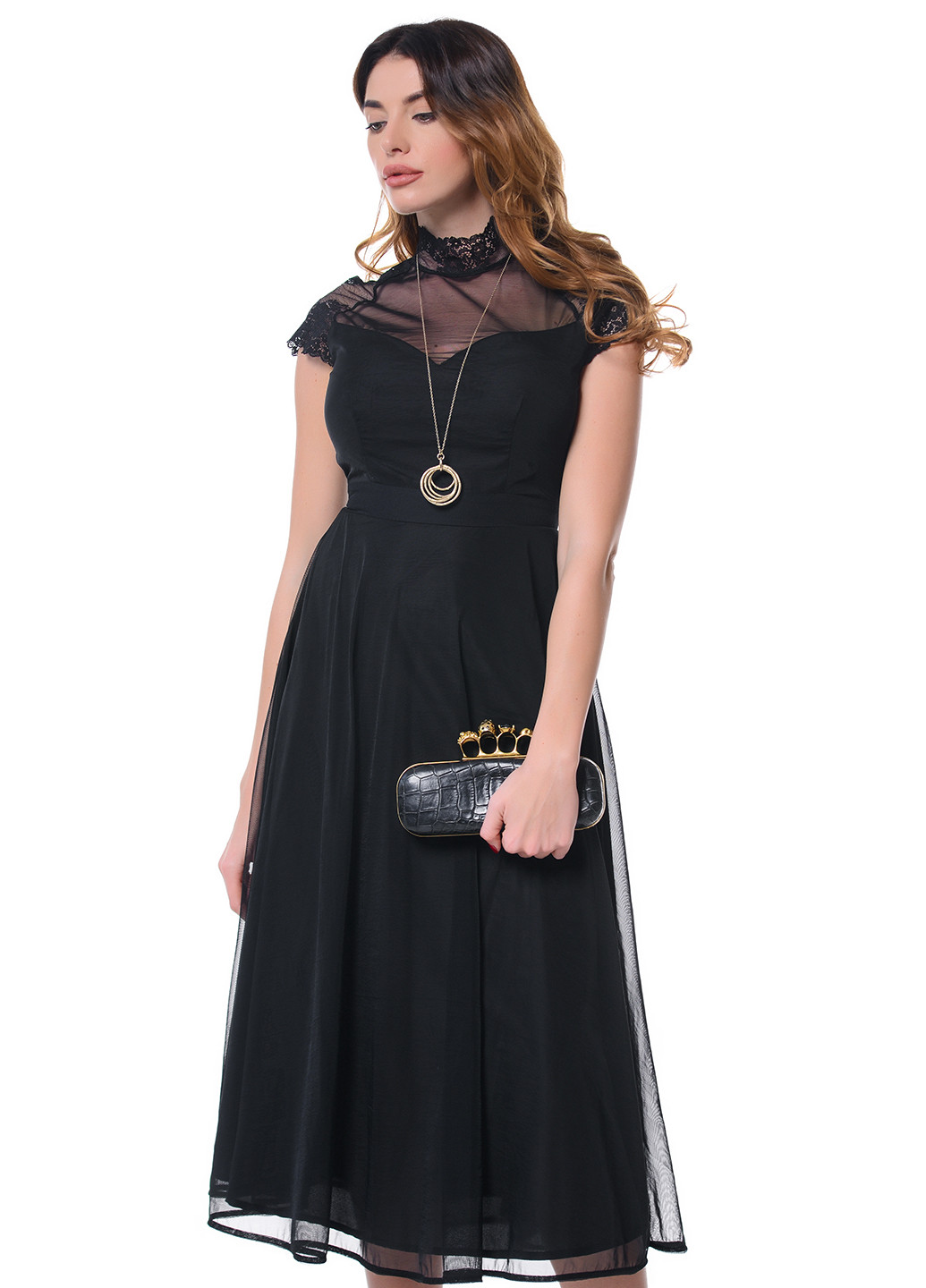 Черное коктейльное платье миди Arefeva однотонное