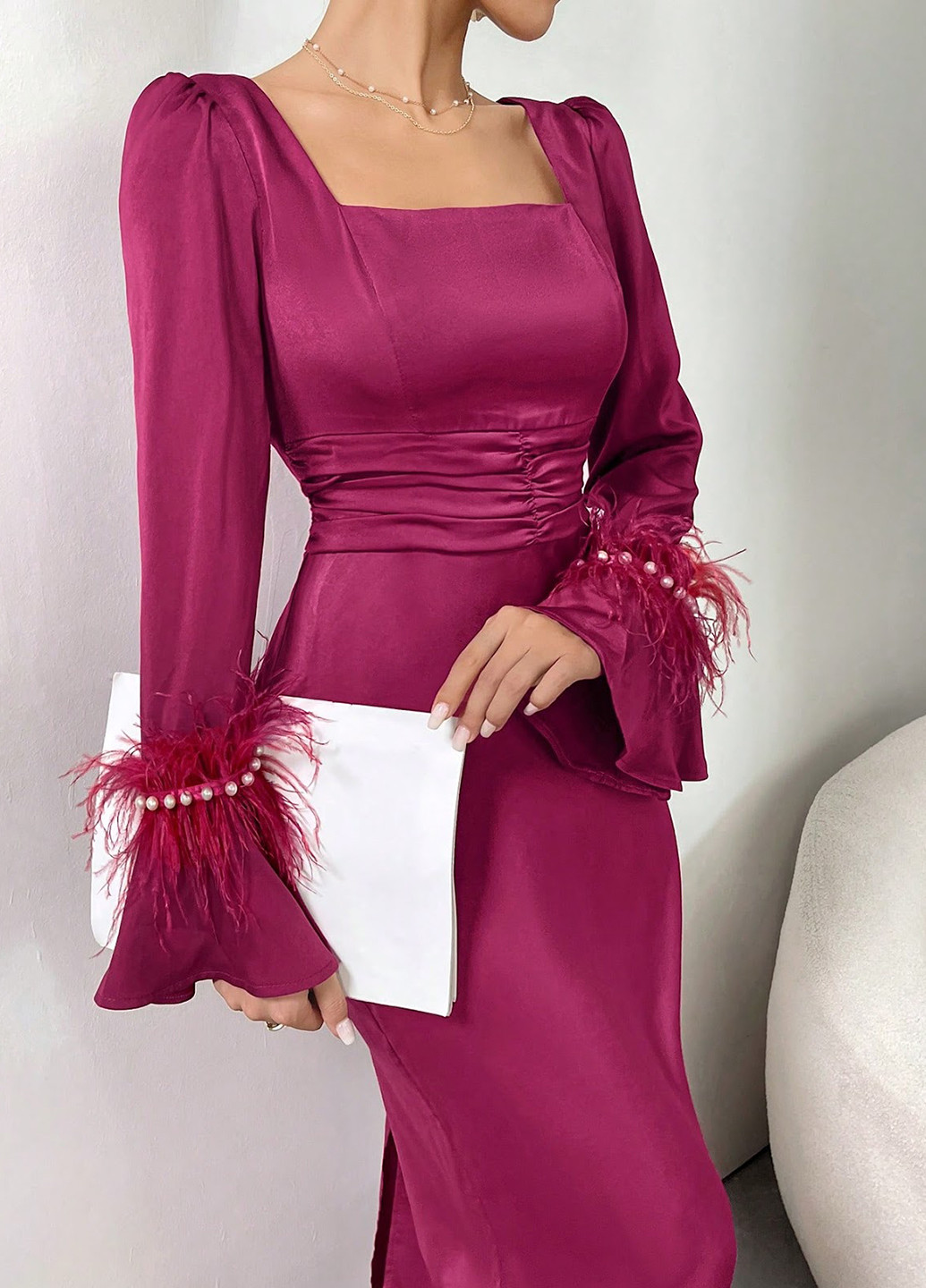 Фуксиновое (цвета Фуксия) вечернее платье футляр SHEIN однотонное