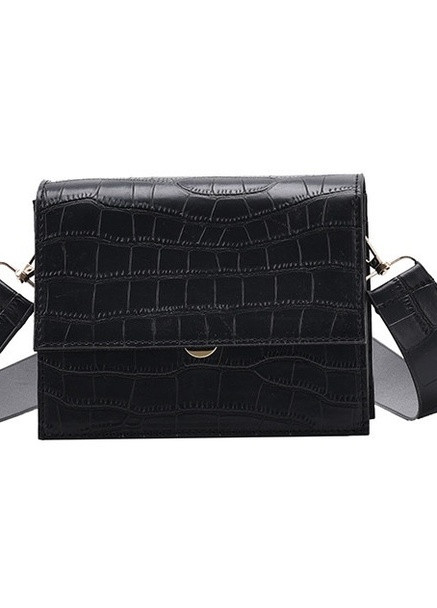 Женская классическая сумочка кросс-боди рептилия через плечо на широком ремешке черная NoName (251204014)
