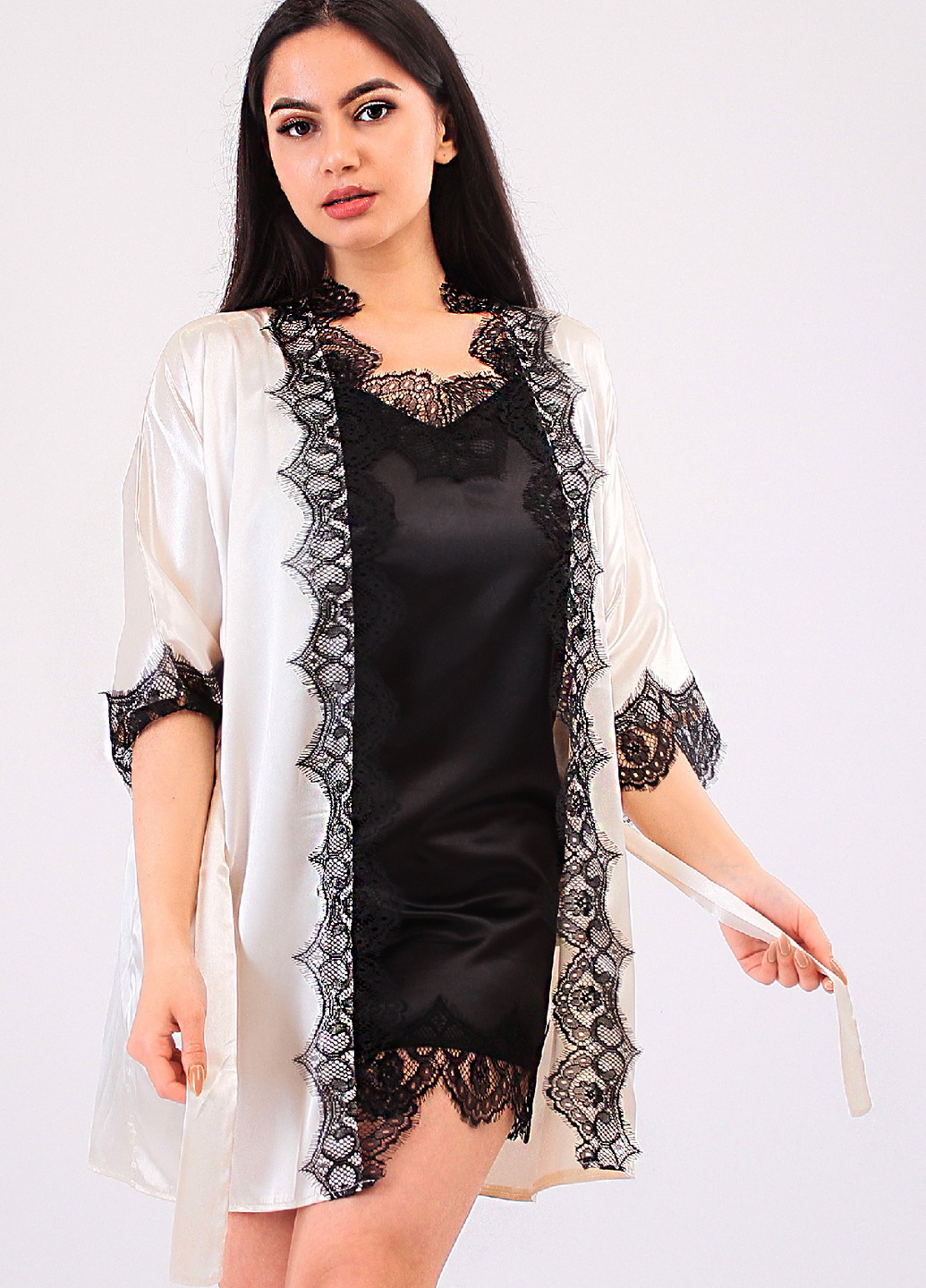Молочный демисезонный комплект (ночная рубашка, халат) Ghazel