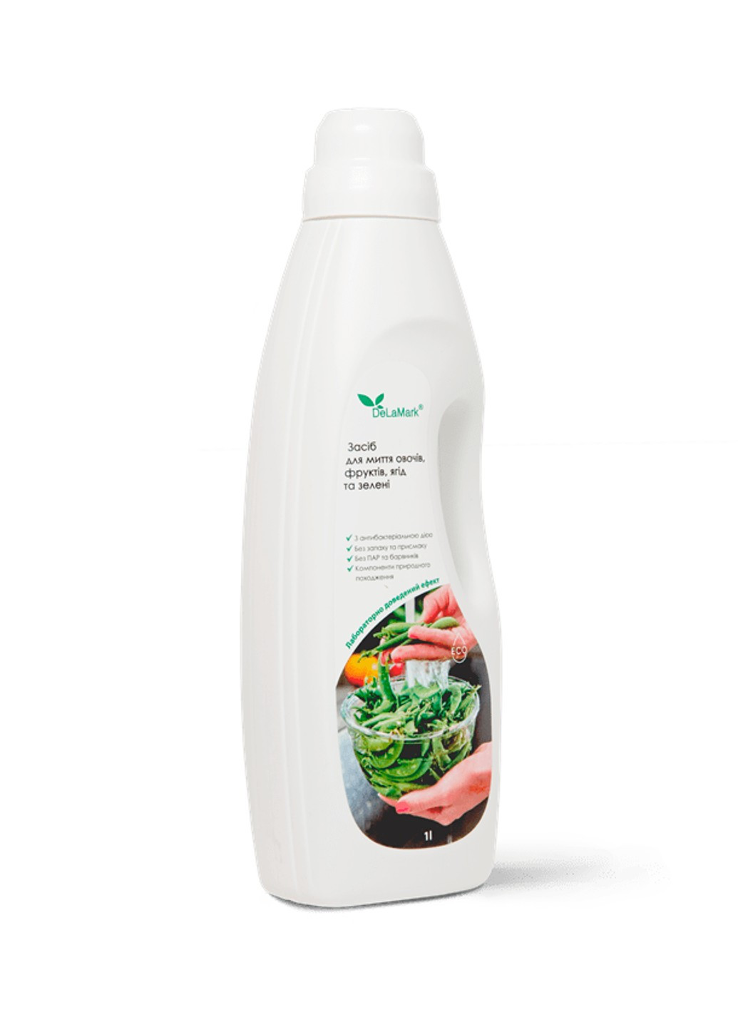 Засіб з антибактеріальною дією для миття овочів, фруктів, ягід, листя салату та зелені 1 л DeLaMark (252845118)