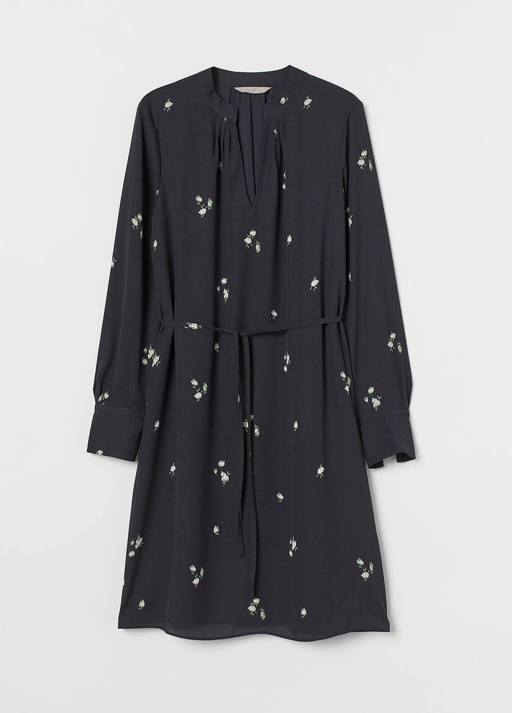 Черное кэжуал платье а-силуэт H&M с цветочным принтом