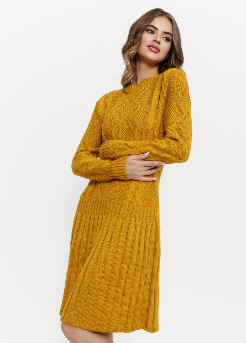 Горчичное кэжуал платье платье-свитер Ager однотонное