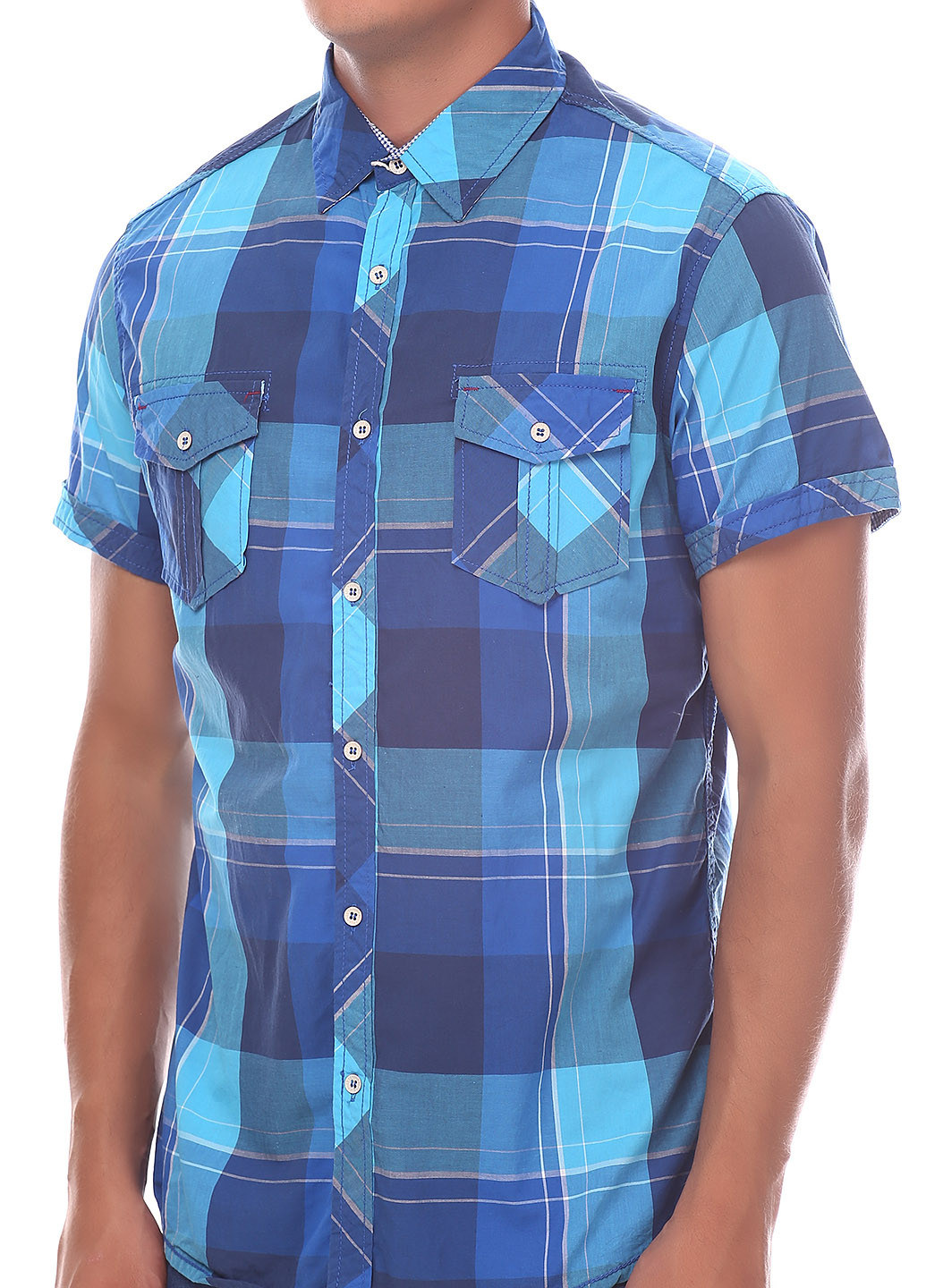 Синяя кэжуал рубашка в клетку Z-ONE MEN с коротким рукавом
