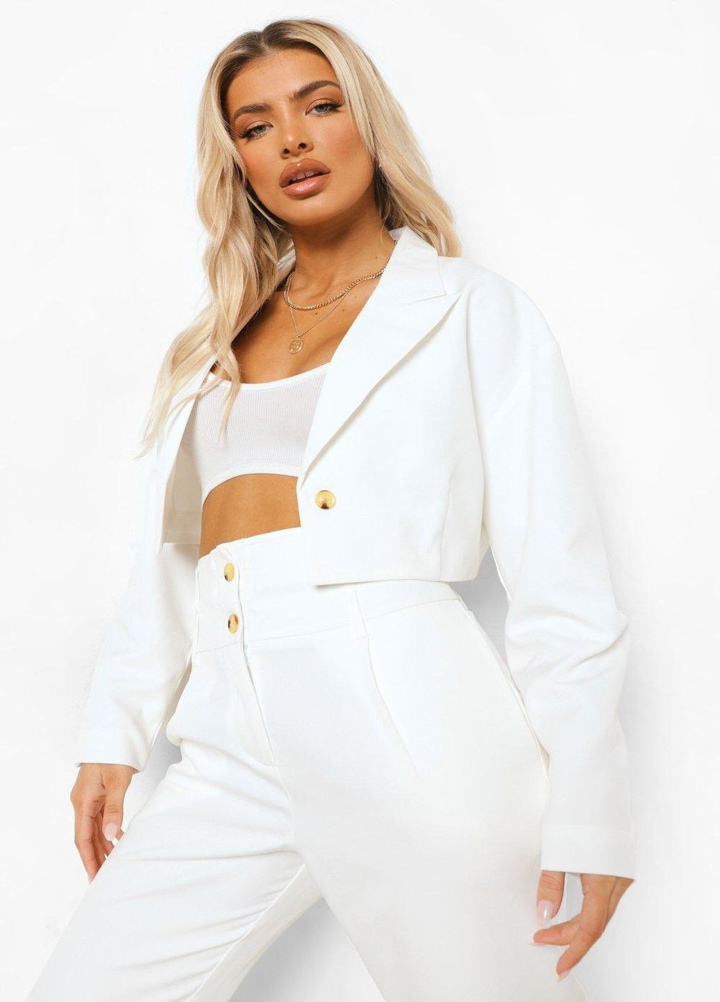 Белый женский жакет Boohoo однотонный - демисезонный