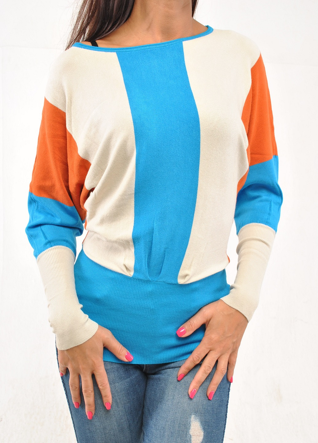 Комбинированный демисезонный свитер с манжетом Fashion Club