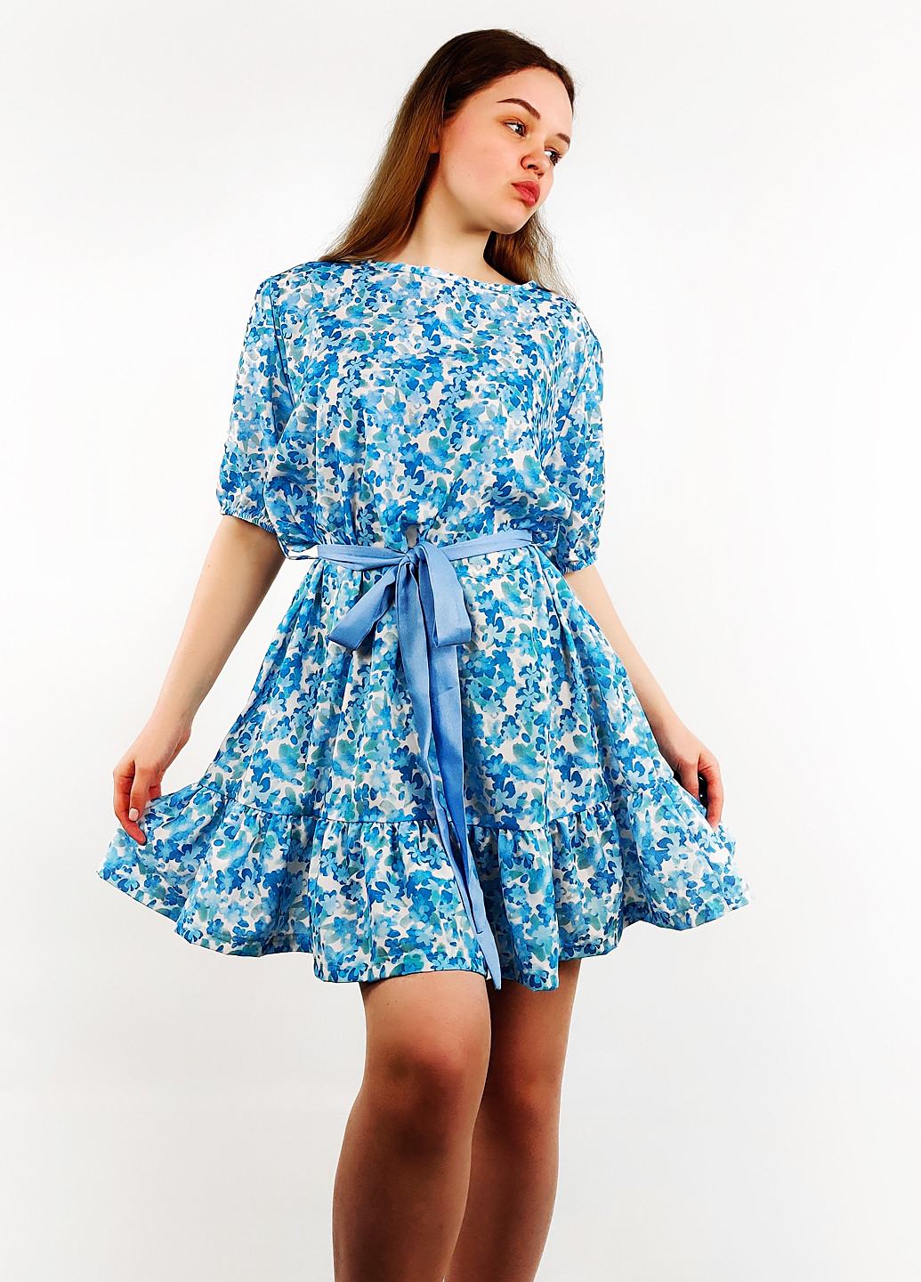 Голубое кэжуал платье Boohoo с цветочным принтом