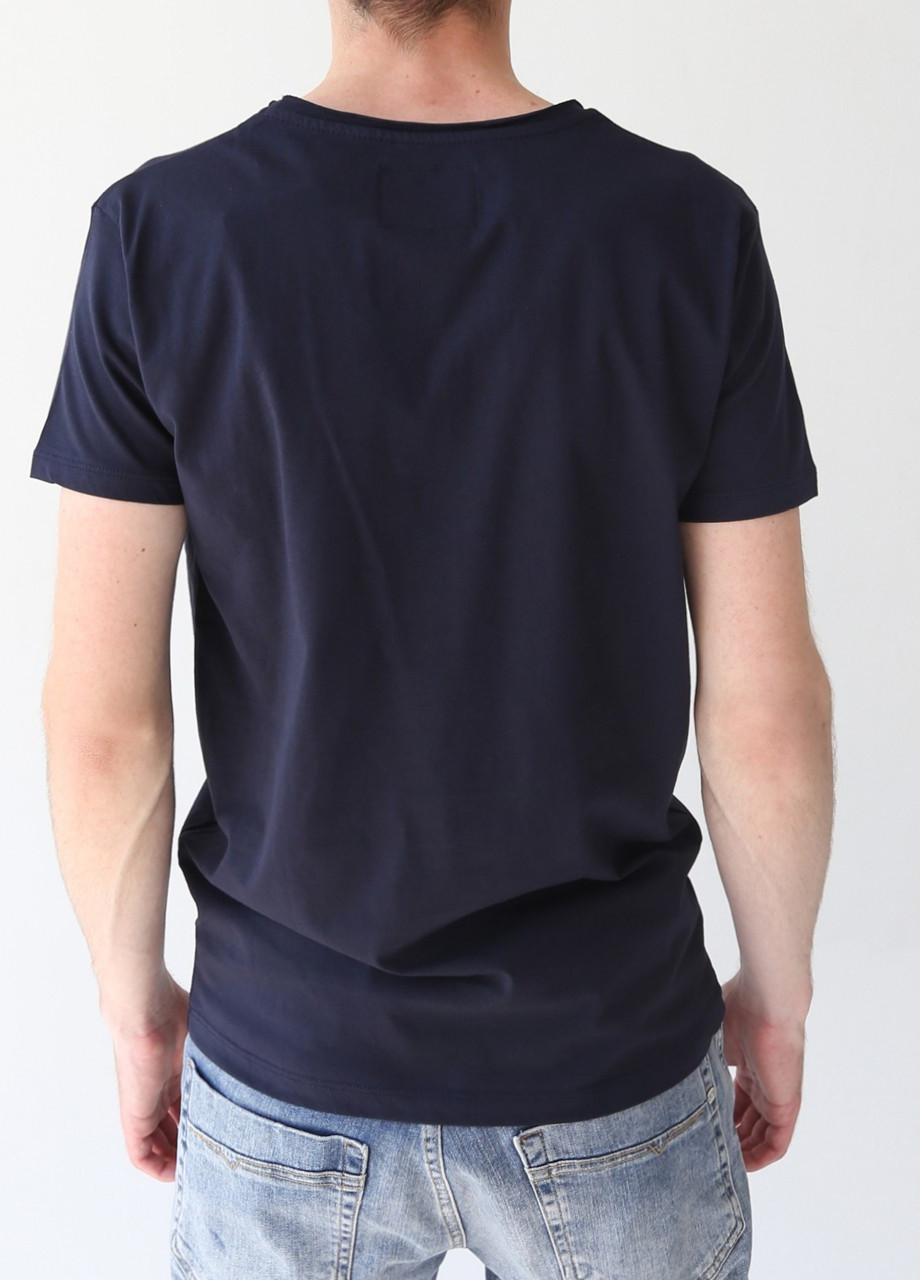 Темно-синяя футболка мужская темно-синяя с v-образным вырезом хлопковая база с коротким рукавом Wolee Прямая