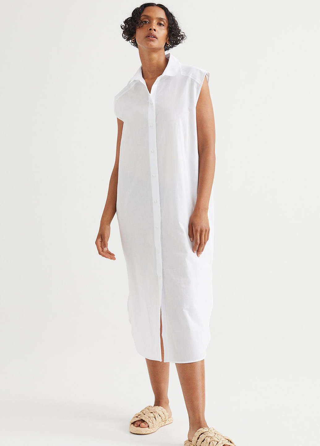 Белое кэжуал платье рубашка H&M однотонное