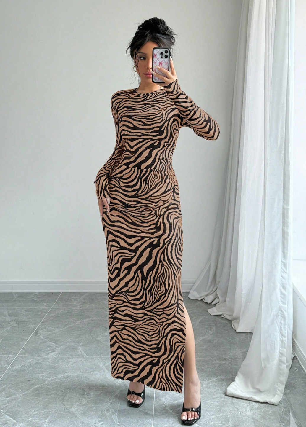 Кавова кежуал сукня SHEIN з тваринним принтом