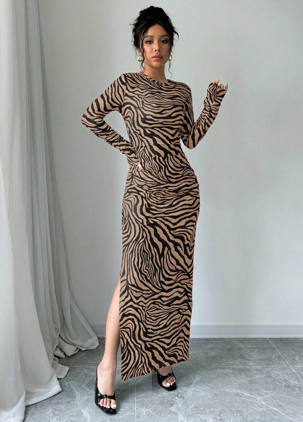 Кавова кежуал сукня SHEIN з тваринним принтом