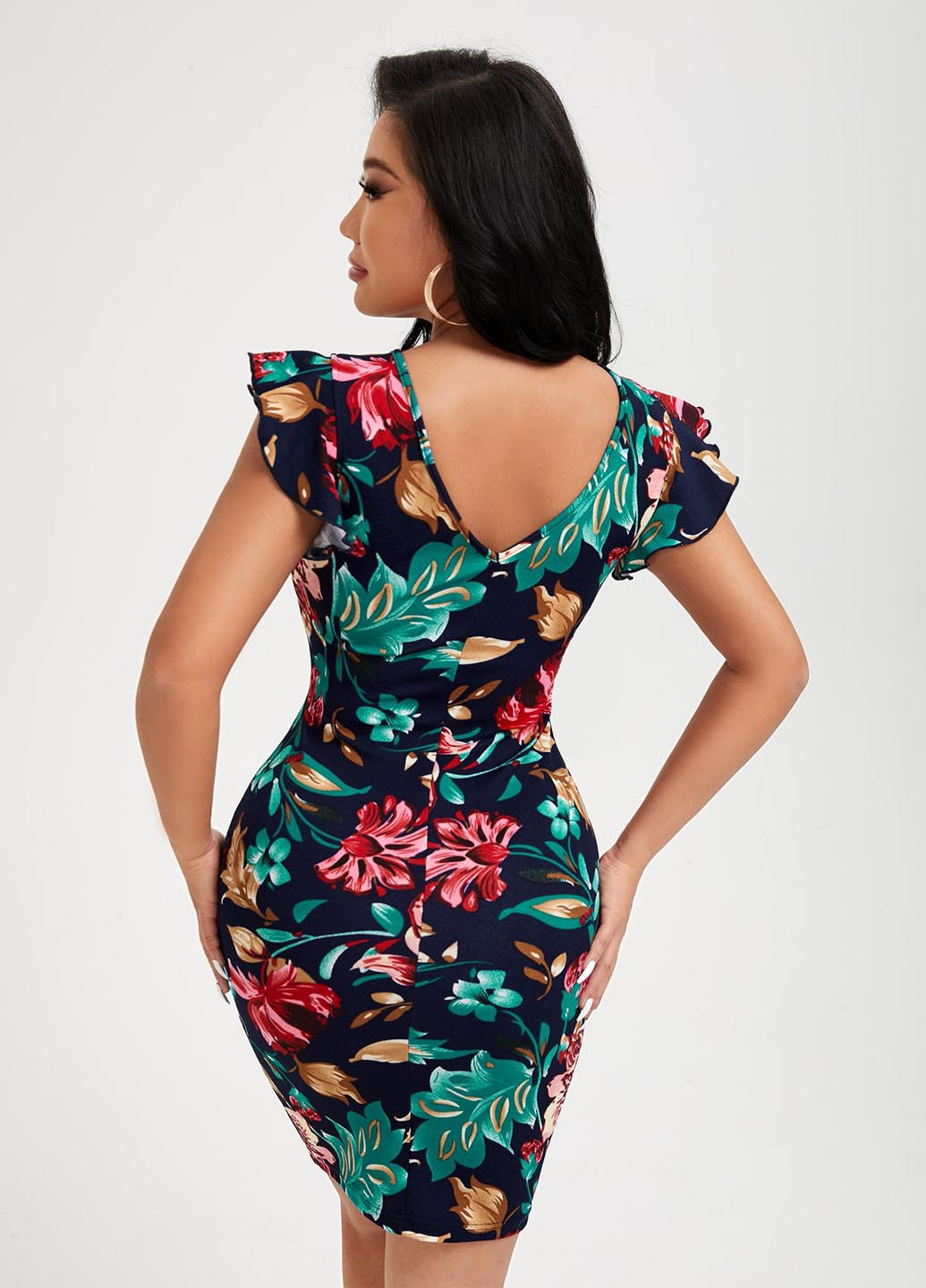 Темно-синя святковий, вечірня, кежуал сукня футляр SHEIN з квітковим принтом