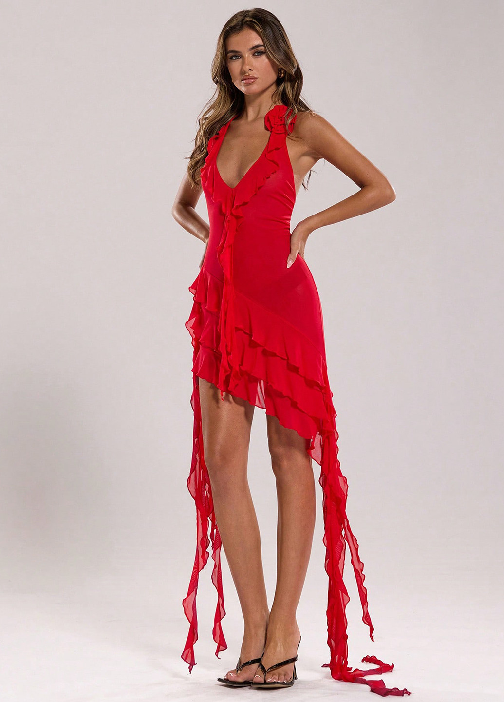 Червона пляжна сукня з відкритою спиною SHEIN однотонна