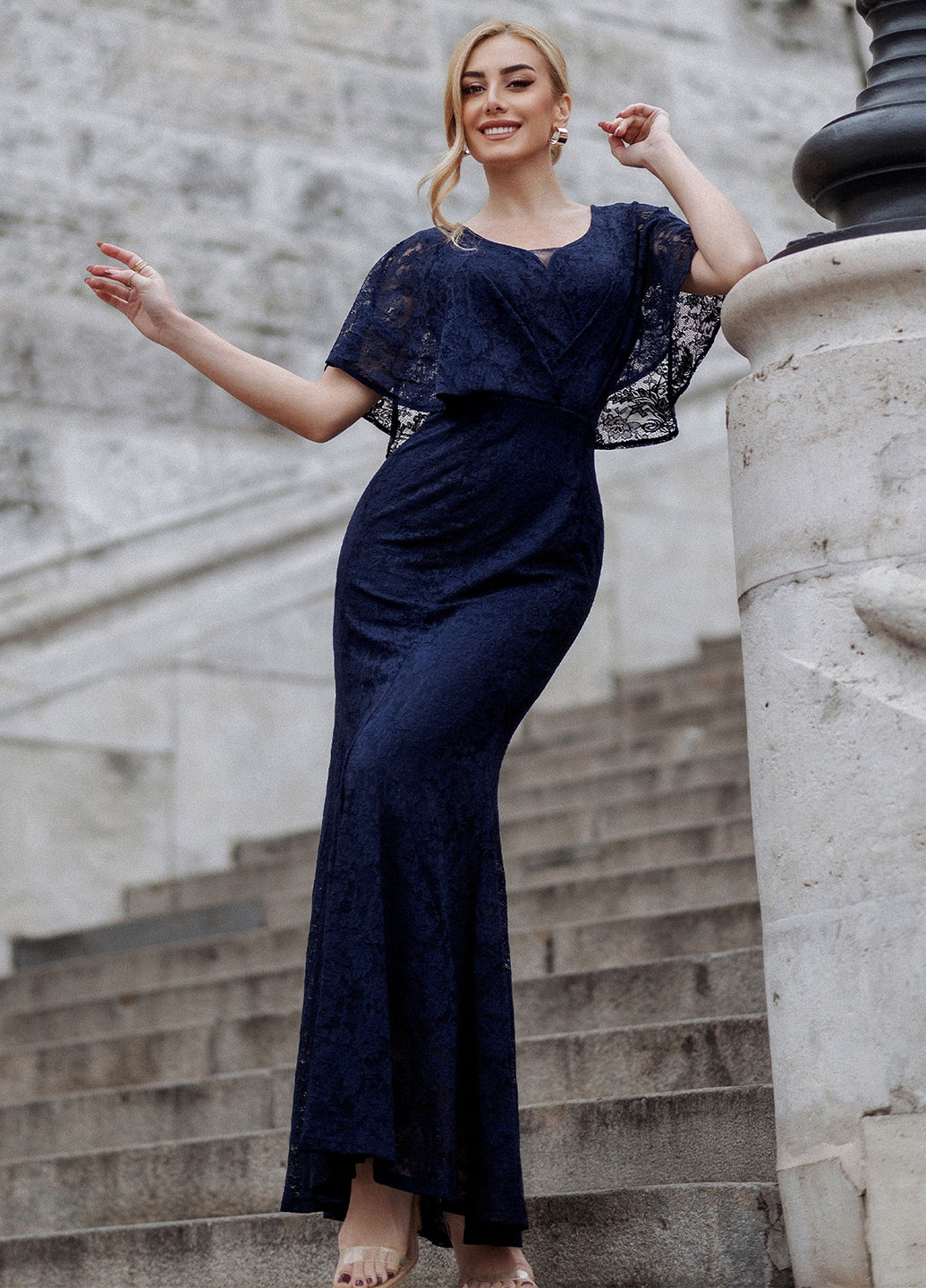 Темно-синя вечірня сукня годе SHEIN однотонна