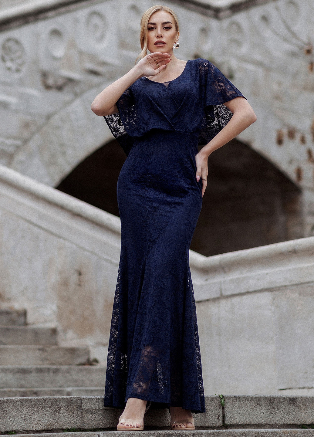 Темно-синя вечірня сукня годе SHEIN однотонна