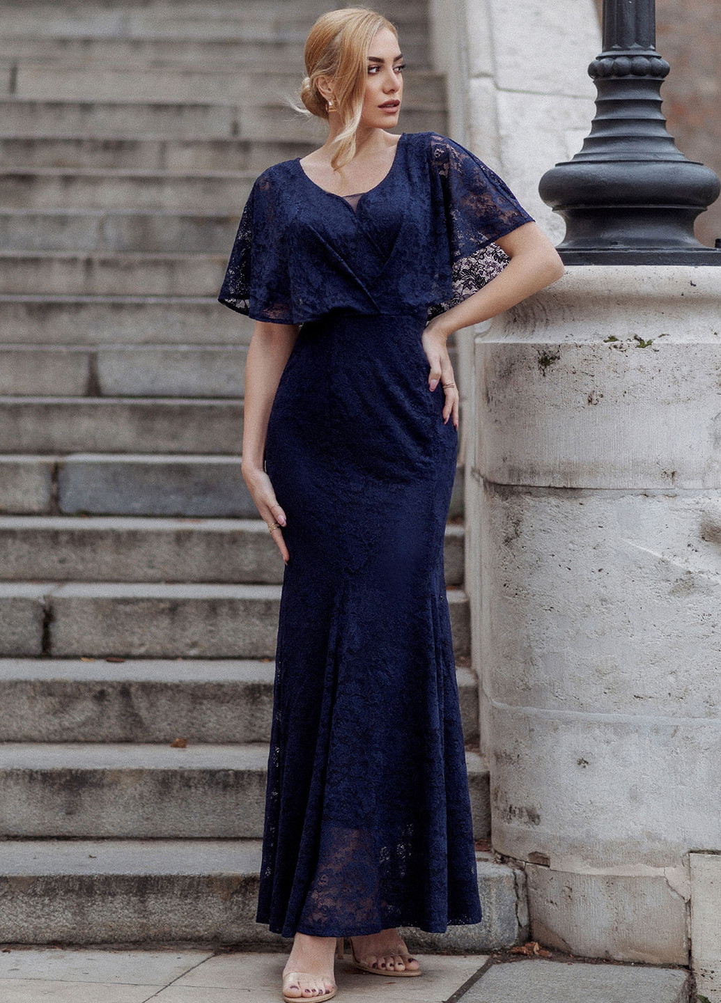 Темно-синя вечірня сукня годе SHEIN однотонна