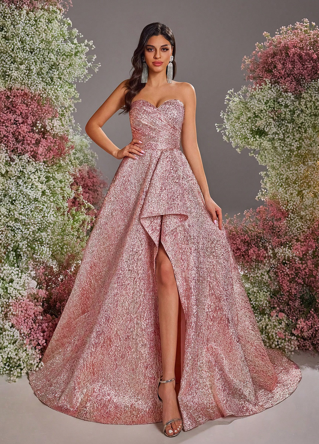 Пудрова святковий, вечірня сукня кльош, з відкритою спиною SHEIN однотонна