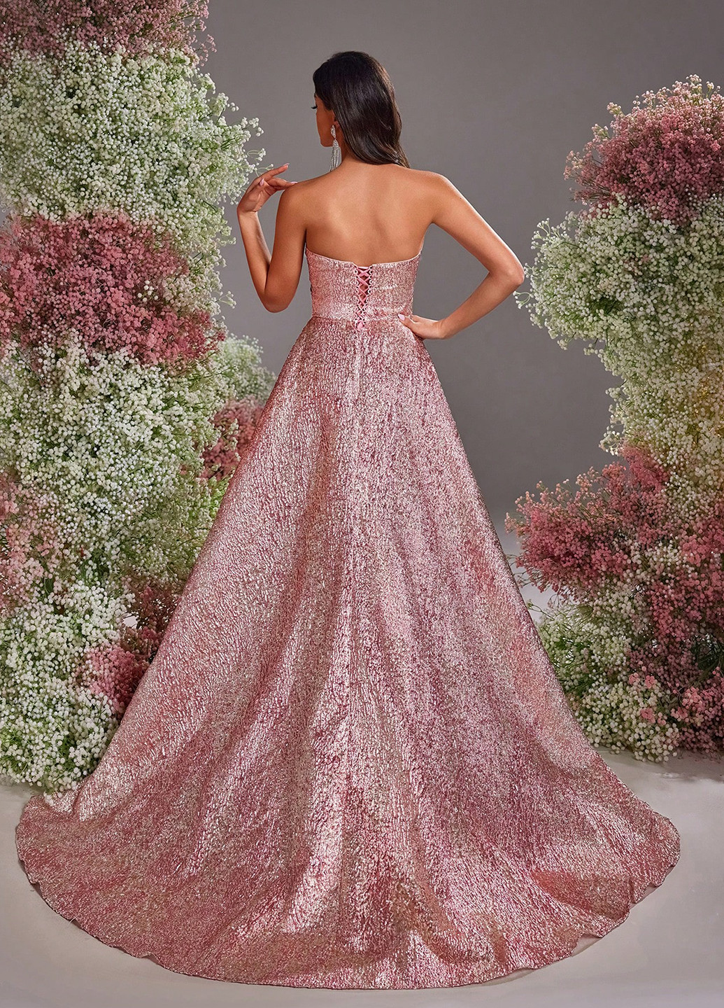 Пудрова святковий, вечірня сукня кльош, з відкритою спиною SHEIN однотонна