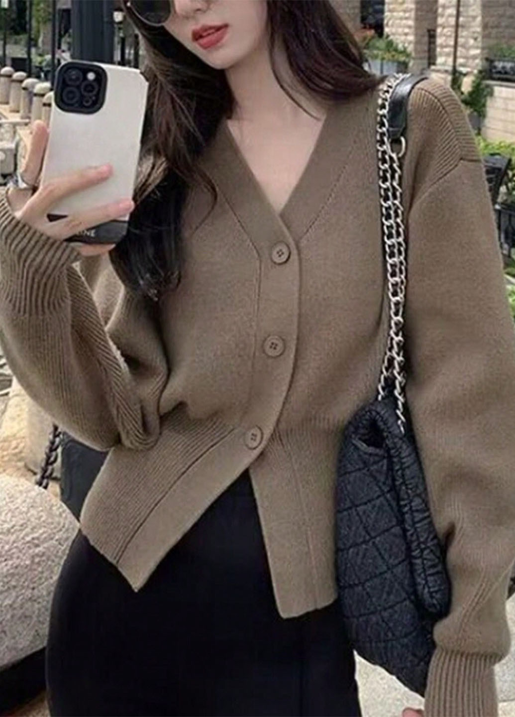 Кофейный демисезонный кардиган SHEIN